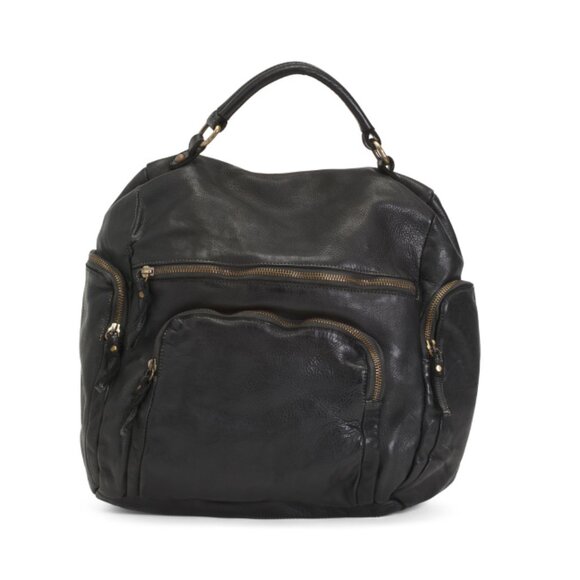 STELLA BIANCA Black Made In Italy Leather Large Backpack - Picture 1 of 2